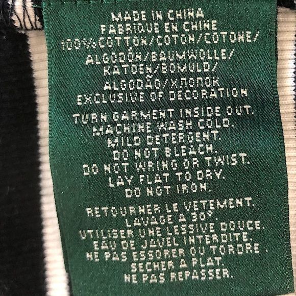 Lauren Ralph Lauren Size M Black and White Striped Cotton Knit Top Zip Shoulder - Picture 8 of 8